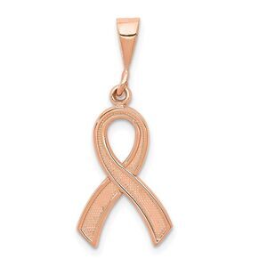 14k Rose Gold Polished and Satin Awareness Ribbon Pendant